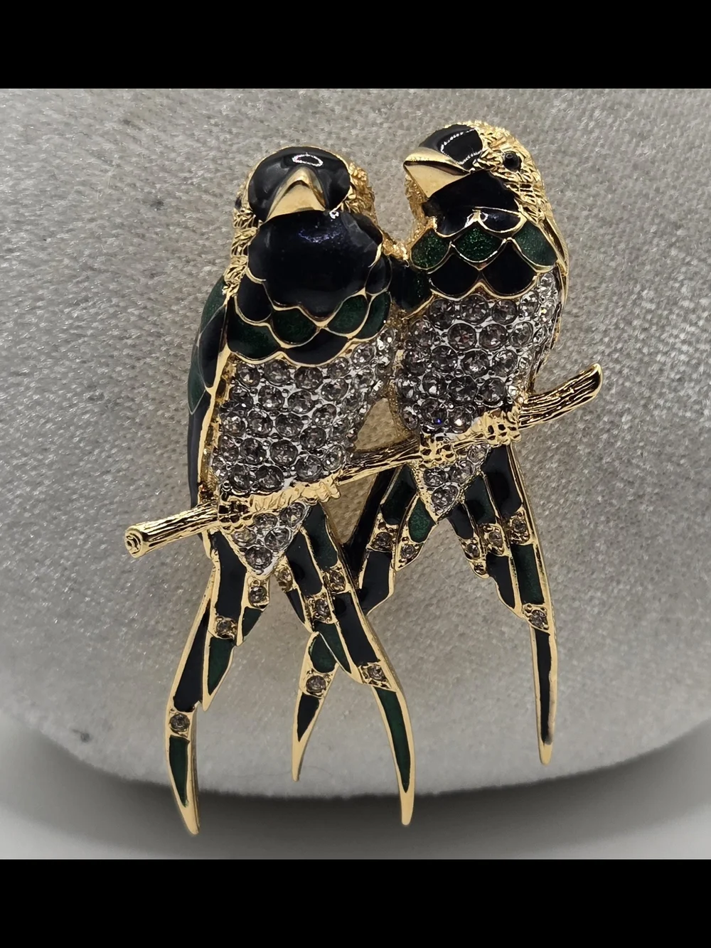 VINTAGE D'Orlan Swarovski Crystal Enamel Bird Brooch - Pristine! - Picture 7 of 9